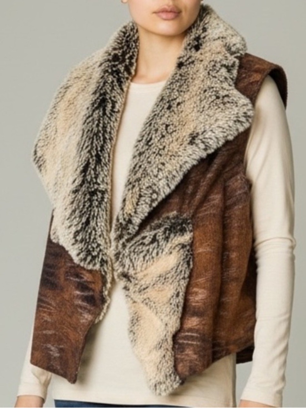 Faux Fur Trim Brown Vest - Unbranded Vintage